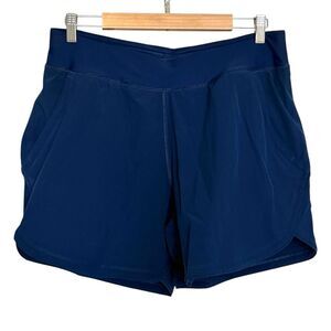 Lands’ End Comfort Waist Swim Short NEW Curvy Size 14 Navy Blue 5” Inseam
